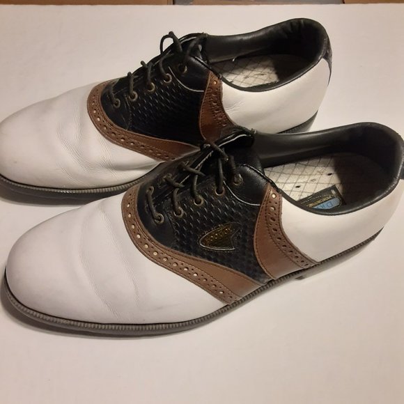 Footjoy Men's Dry ICE White/Black/Brown Soft Spike Golf Shoes 59905P Size 10.5W - Picture 1 of 8
